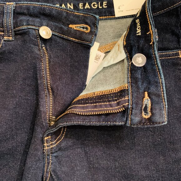 American Eagle Mom Shorts Stretch Denim Super High Rise Indigo Cotton Size 4 27 - Picture 3 of 16